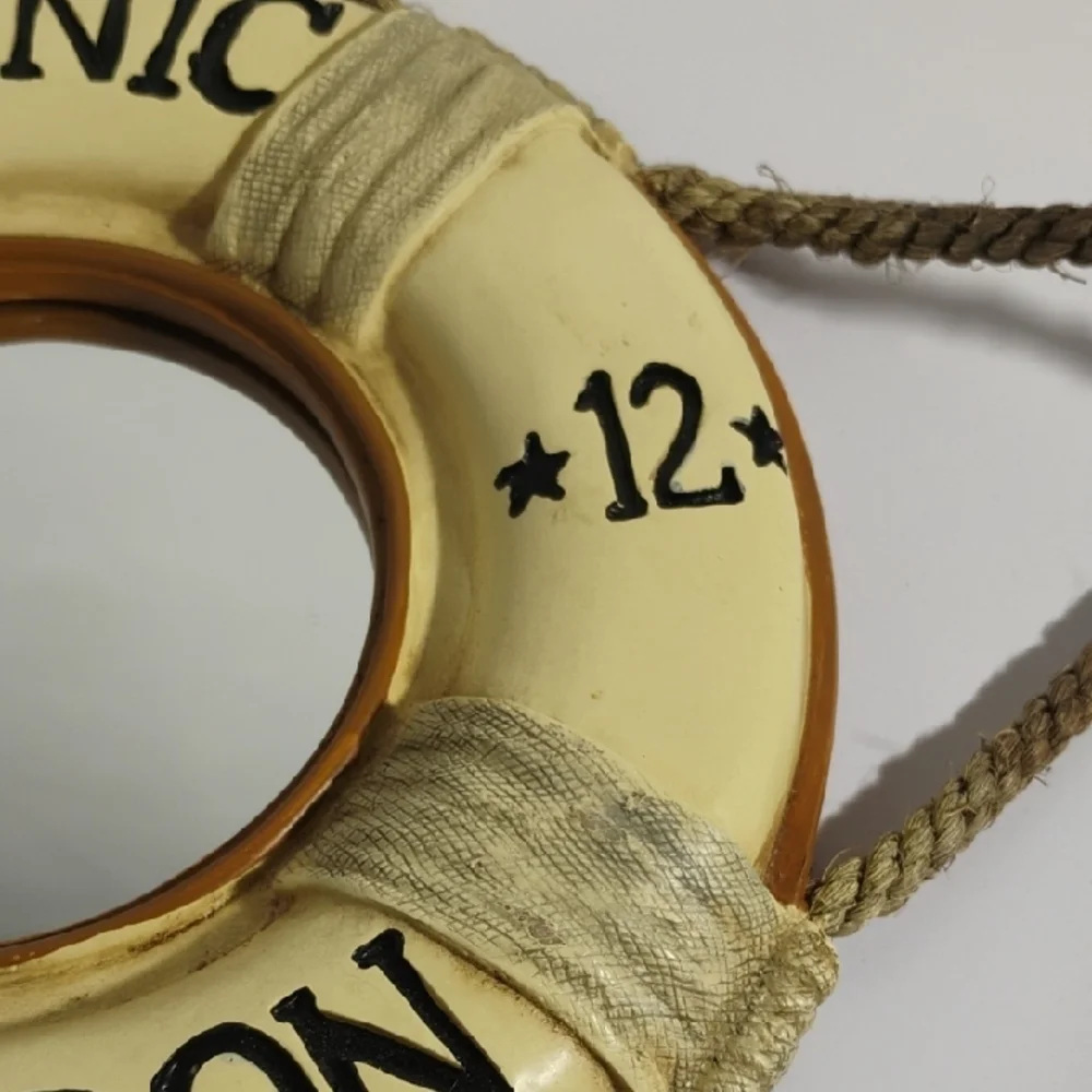 Titanic 1912 Nautical Mirror Cream and Brown Life Ring Wall Decor Vintage